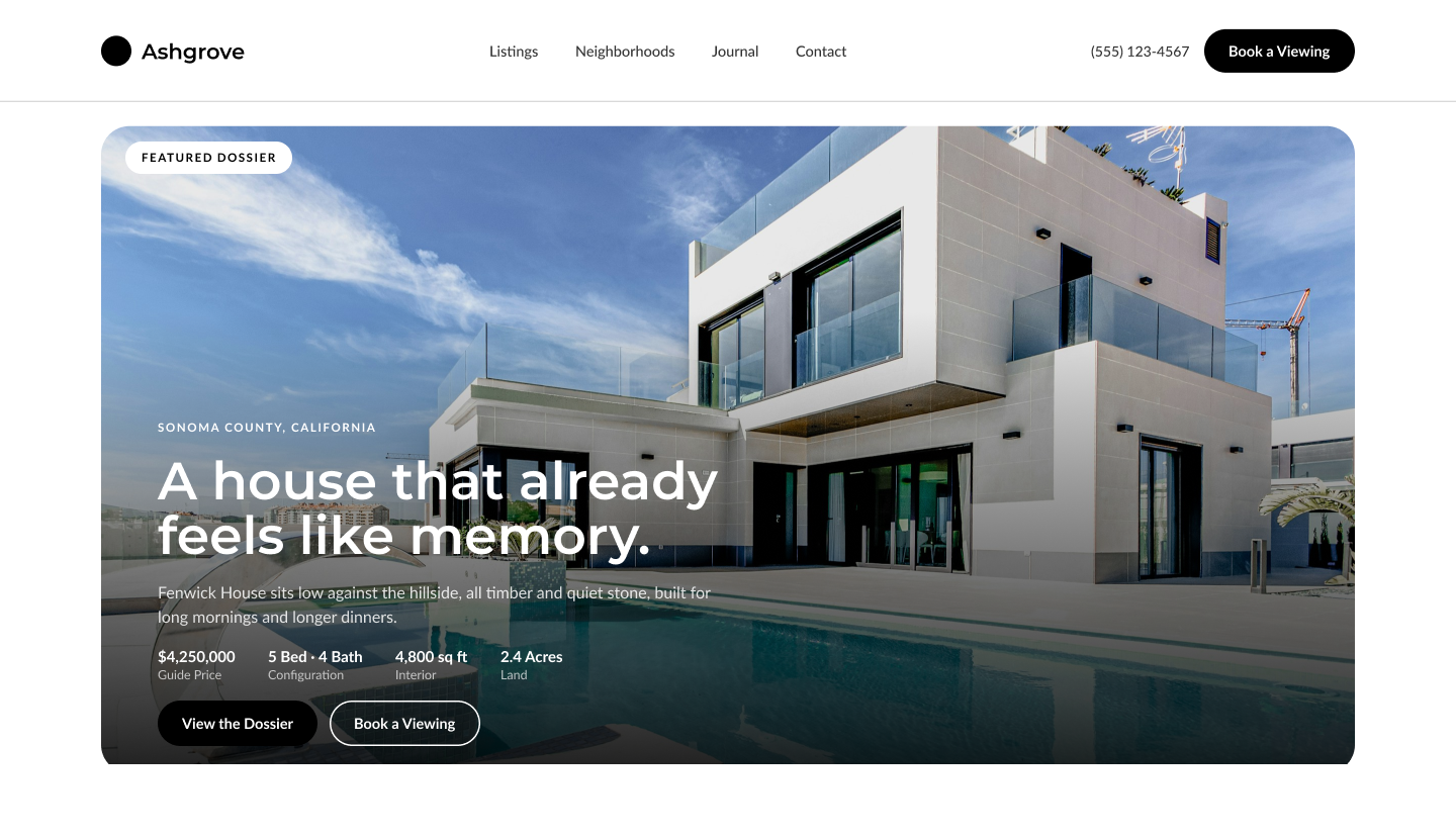 Ashgrove — Real Estate hero screenshot
