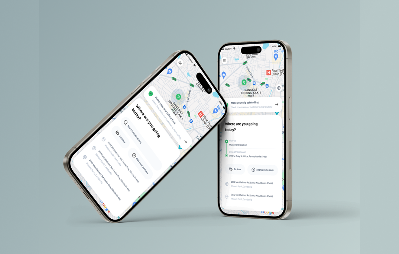 StaySafe ride booking app hero screens
